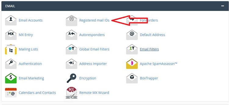 registered email id option in cpanel
