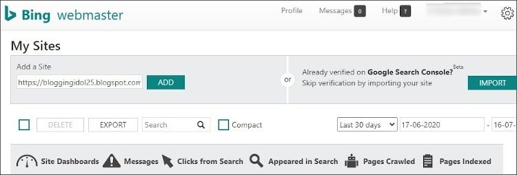 How to submit Blogger Sitemap to Bing