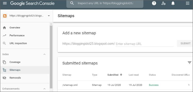 submitted sitemap to Google