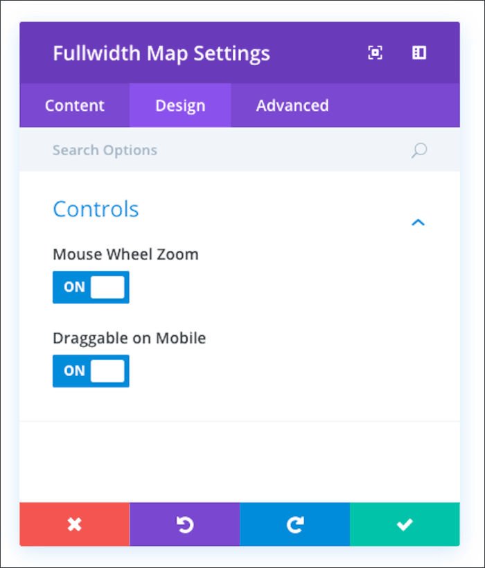 divi theme fullwidth map settings