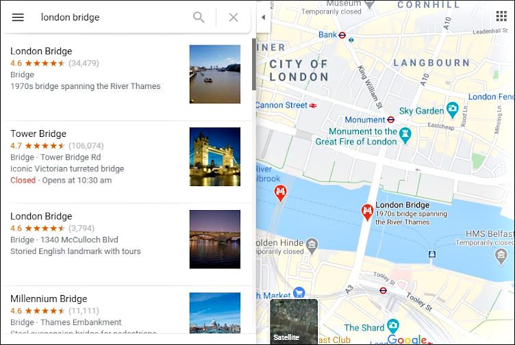 google map london bridge