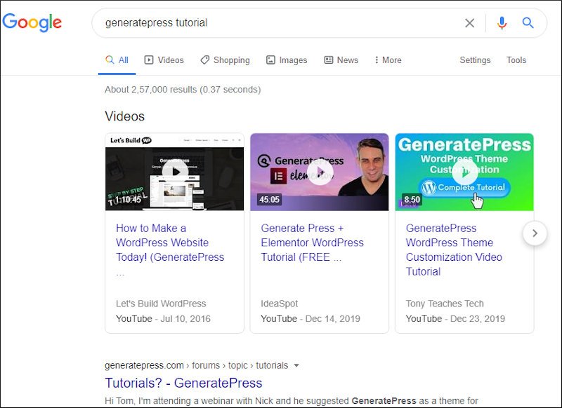 GeneratePress tutorials available on the Internet