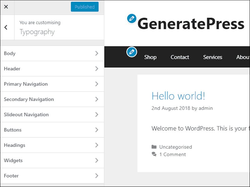 typography options in GeneratePress premium theme