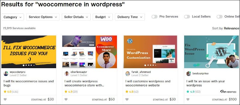 cost of integrating WooCommerce on WordPress by professionals on Fiverr