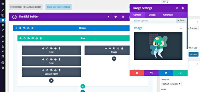 Divi page builder with header and sections