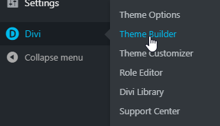 Divi theme builder on WordPress dashboard