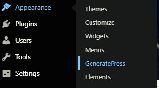 wordpress dashboard appearance GeneratePress
