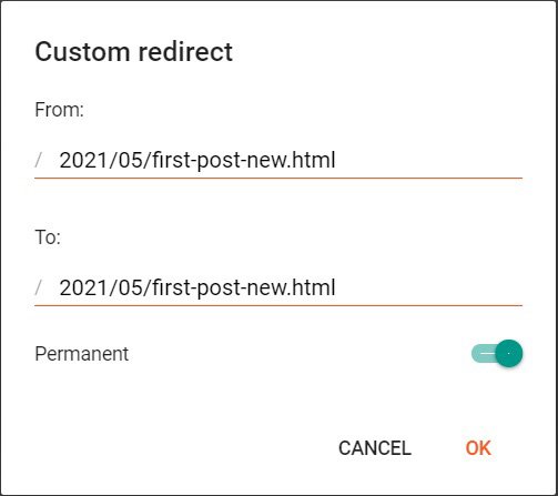enter old URL and new URL in custom redirect