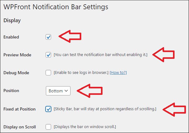 setting WPFront Notification Bar to create sticky floating footer bar in GeneratePress theme