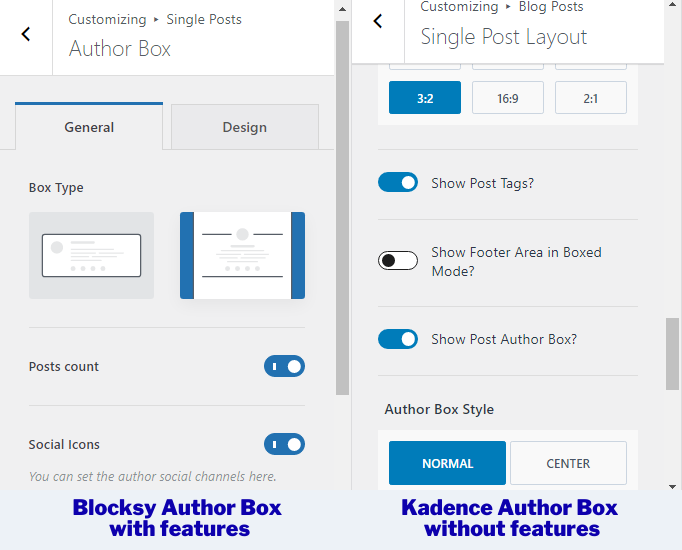 blocksy vs kadence author box