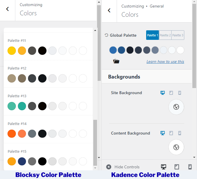kadence vs blocksy color palettes