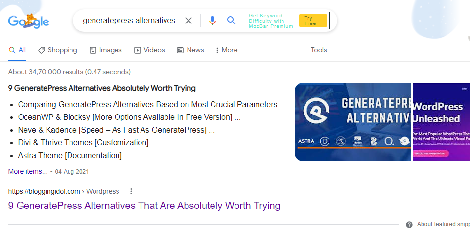 table of contents wordpress without plugin appearing in featured snippet