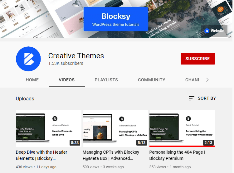 blocksy youtube channel