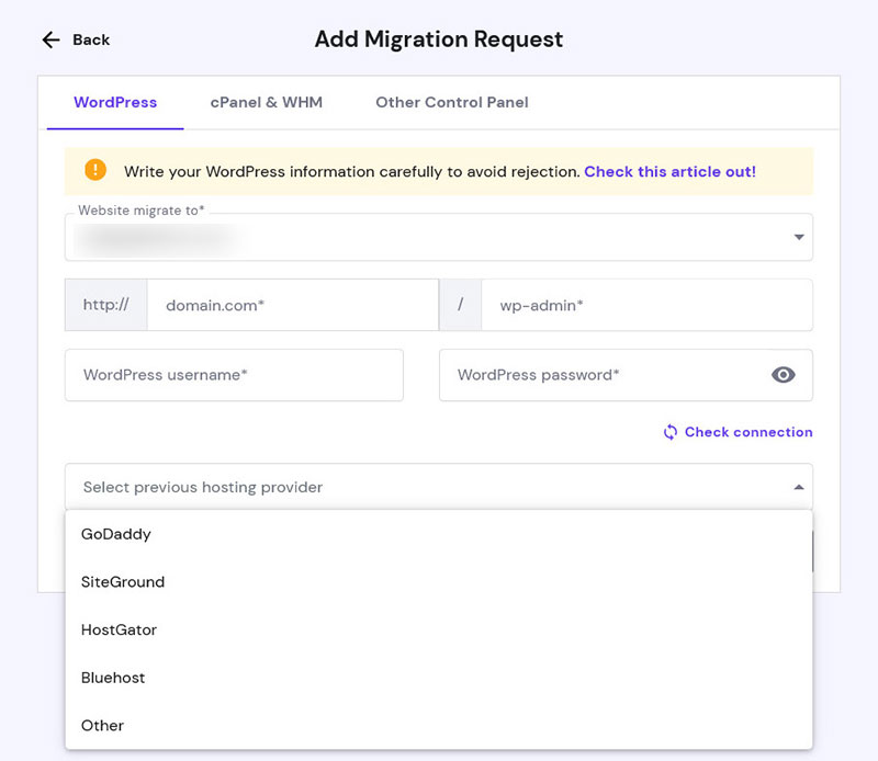 free migration request panel