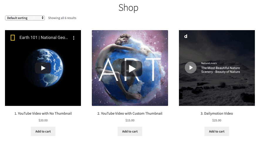 shop page with video thumbnails