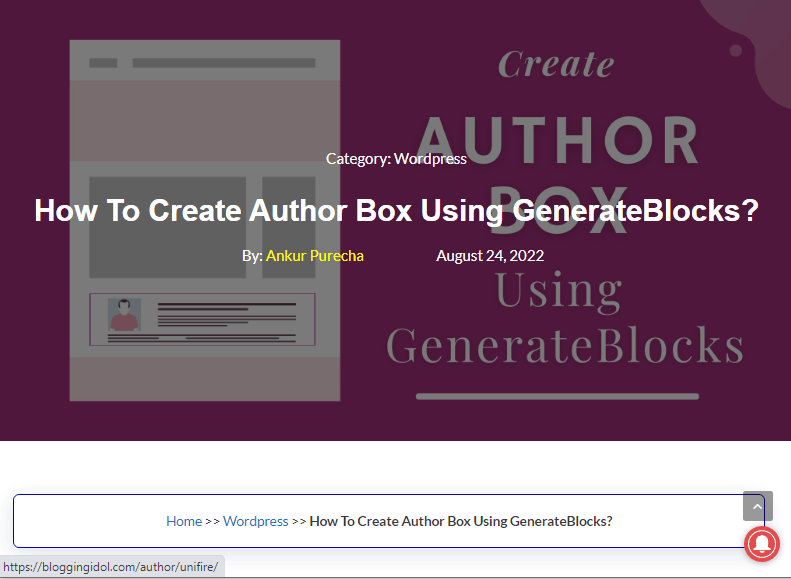 the final result of generateblocks page hero with featured image, post title and post meta