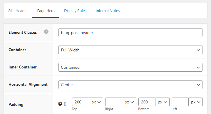generatepress page header layout settings