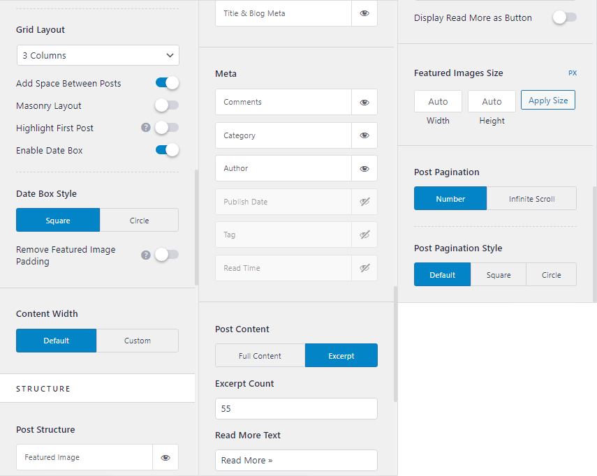 astra blog and archive customization settings