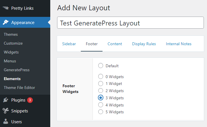 generatepress custom footer layout under generatepress layouts
