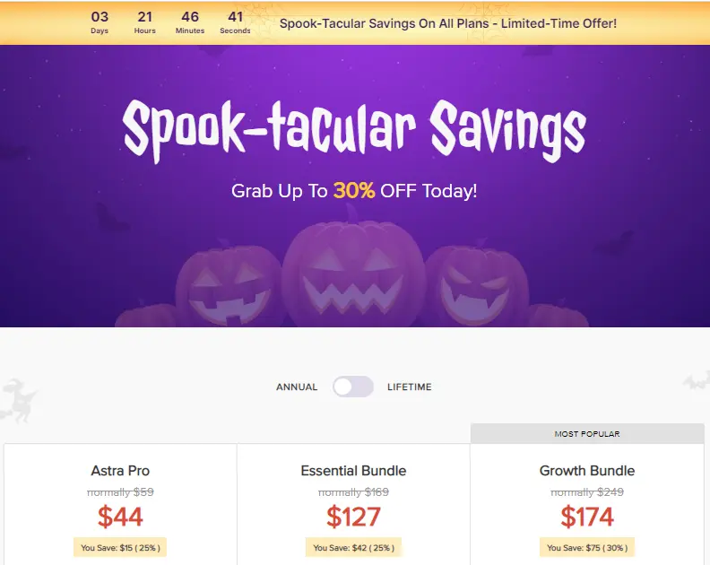 annual pricing on astra plans this halloween