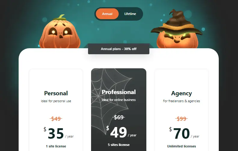 blocksy pricing this halloween on annual plans