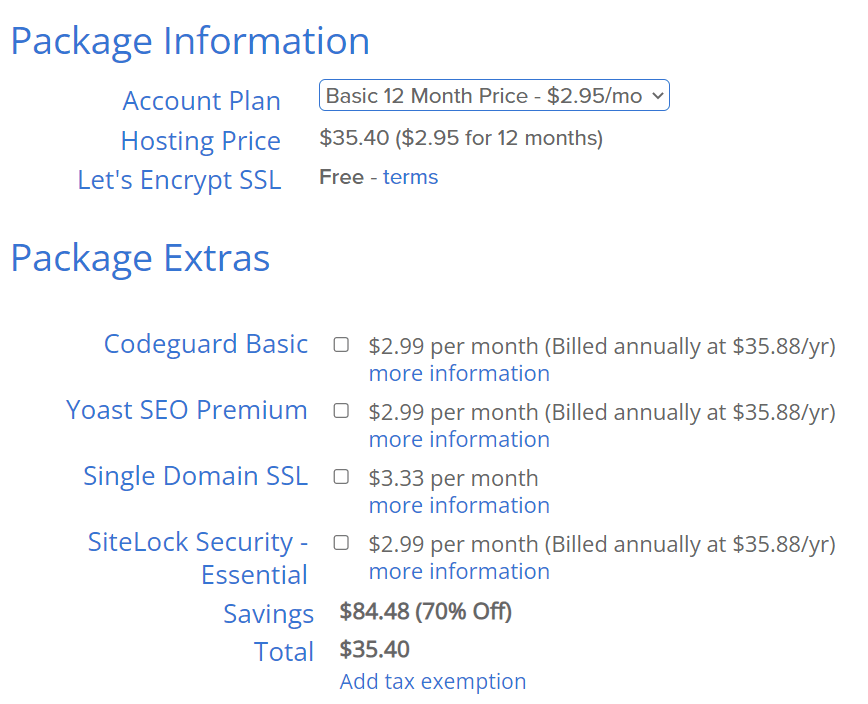 Bluehost basic package payment info