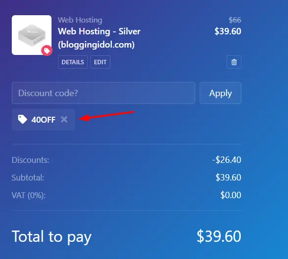 Verpex black friday cloud hosting silver plan coupon code page