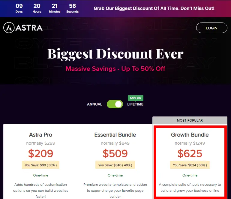 astra black friday deal - astra growth bundle lifetime plan at 50% discount