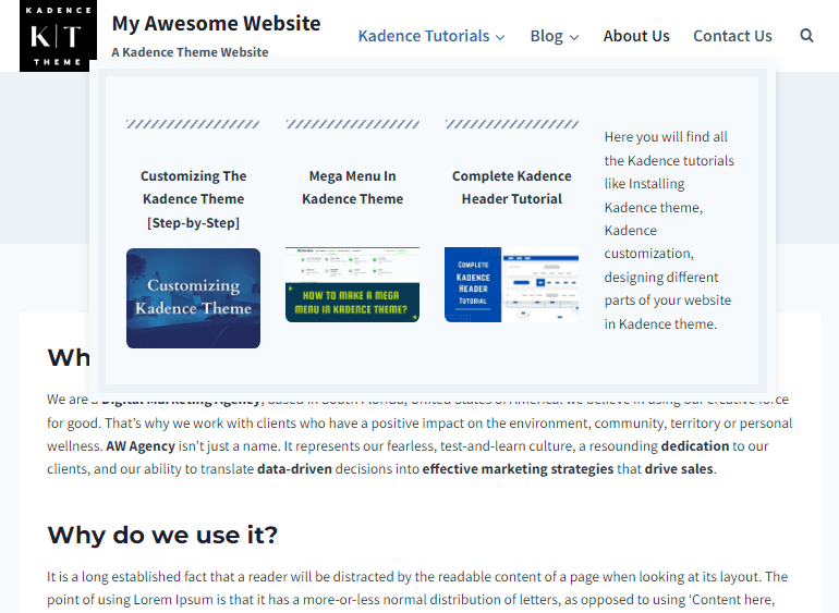 ultimate menu in kadence pro helps website owners display more content in an engaging manner