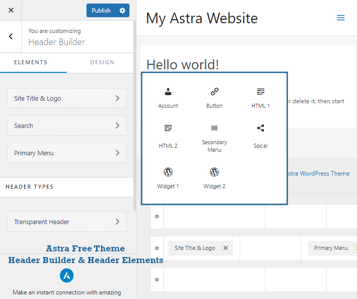 astra free version header builder