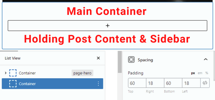 main container for content and generateblocks sticky sidebar