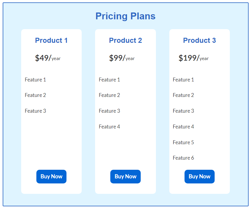 final image of pricing table created using generateblocks
