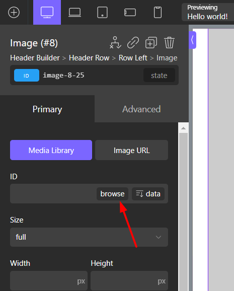 Browse button to upload image