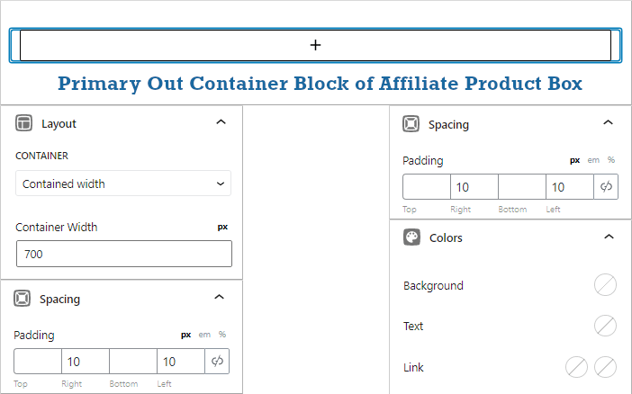 outer container block for affiliate box using generateblocks
