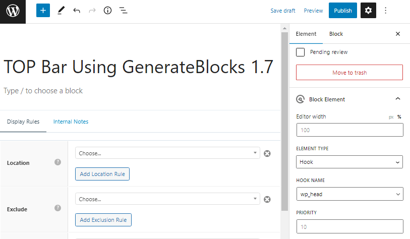 customizing generatepress block element for generateblocks hello bar