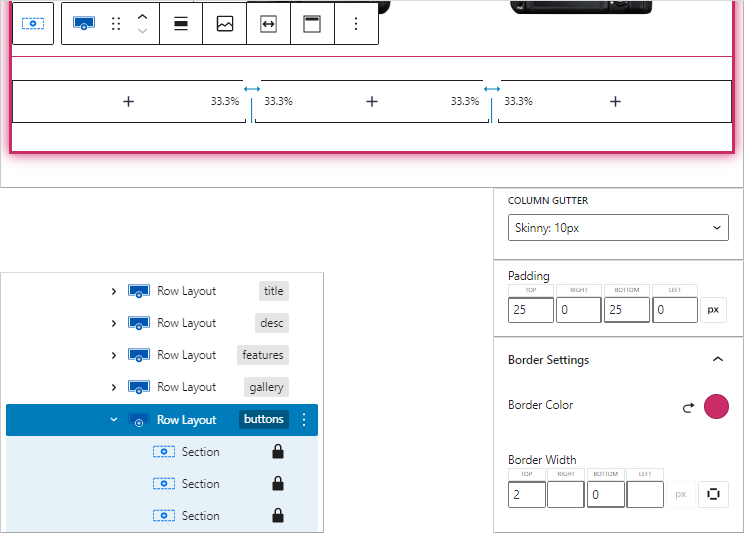 add multiple affiliate product buttons in this kadence row layout block