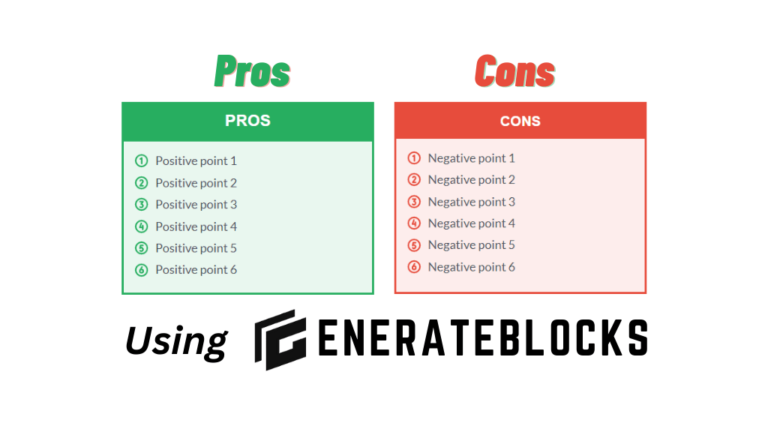 creating pros and cons table in wordpress using generateblocks