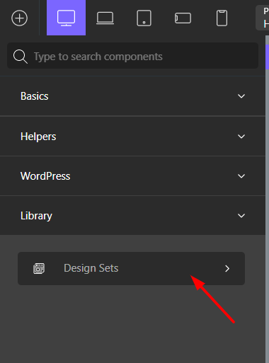 Design sets tab under library tab