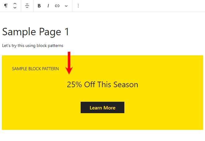 edit reusable blocks in wordpress by modifying discount percentage from 15% to 25%