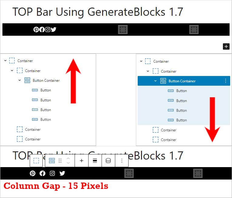 duplicating and creating multiple social icons in the first inner container of the top bar
