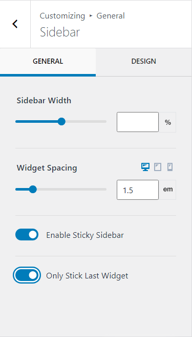 last widget sticky in kadence theme customizer