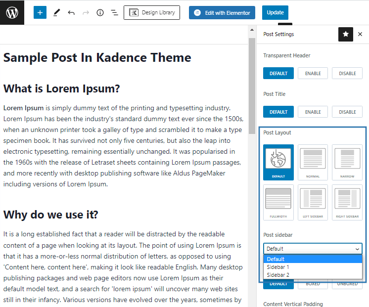 sticky sidebar in kadence theme for single posts