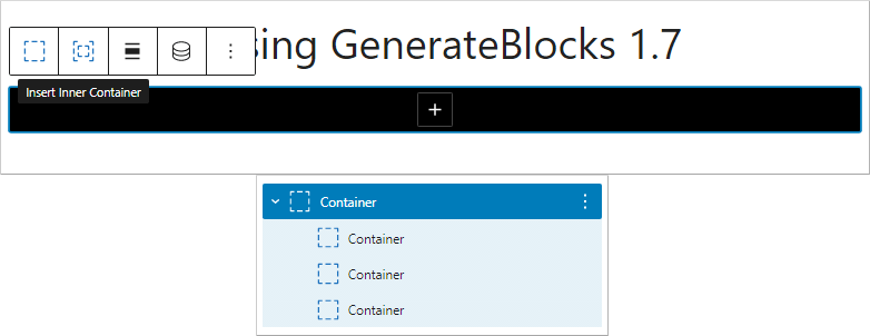 manual insertion of generateblocks inner container blocks within the outer container