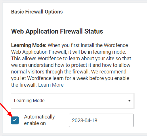 Wordfence firewall learning mode
