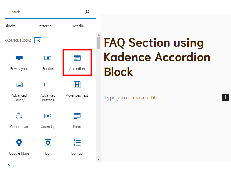creating an faq section with schema using kadence blocks