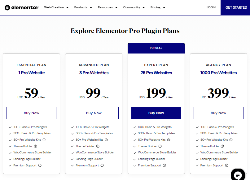 elementor pro pricing plans