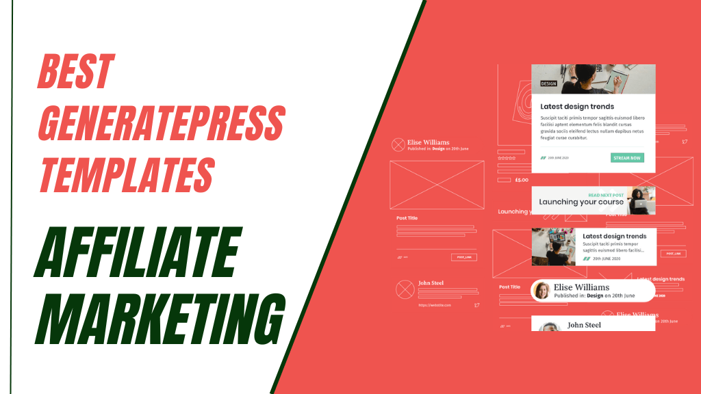 list of generatepress pre-made templates for making affiliate marketing website
