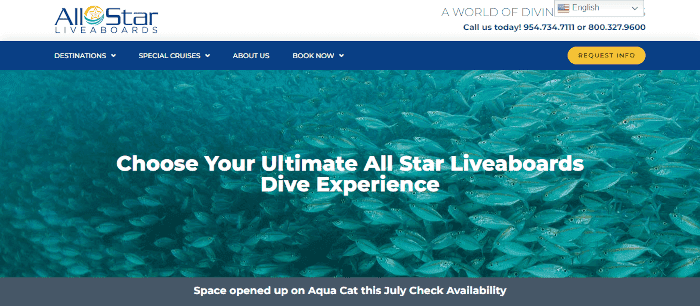 All Star Liveaboards Blocksy theme website example with custom made elementor pages.