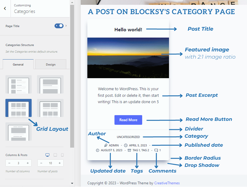 astra vs blocksy - blocksy category page with all post elements displayed