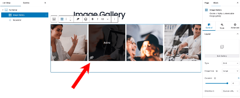 spectra pro allows adding custom links to images in the image gallery